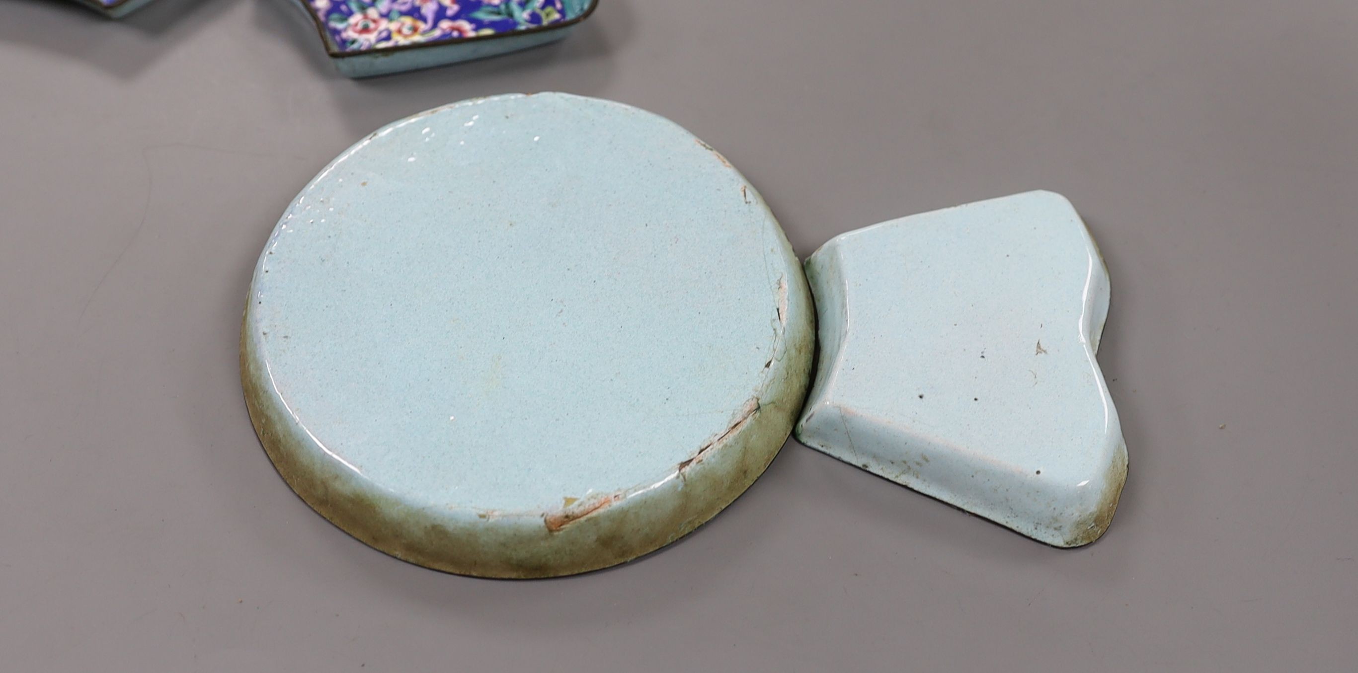 A Canton enamel hors d’oevres set,14cm, and two other items